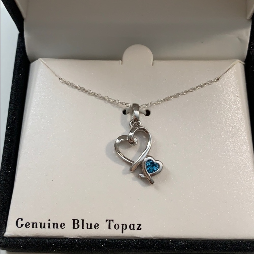 Sterling Silver and Blue Topaz Open Heart Necklace